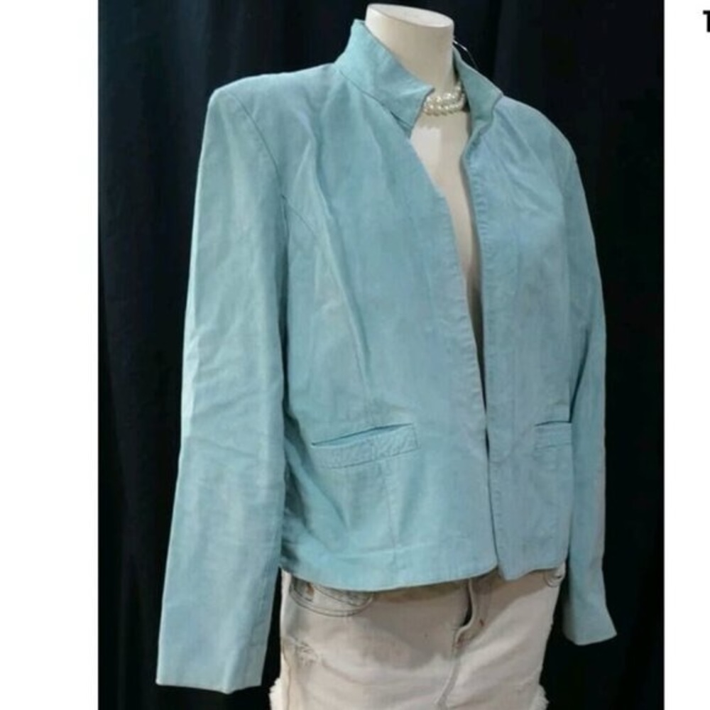 Coldwater Creek Suede Leather Jacket aqua coat blazer zip upcrop Ladies size Lg